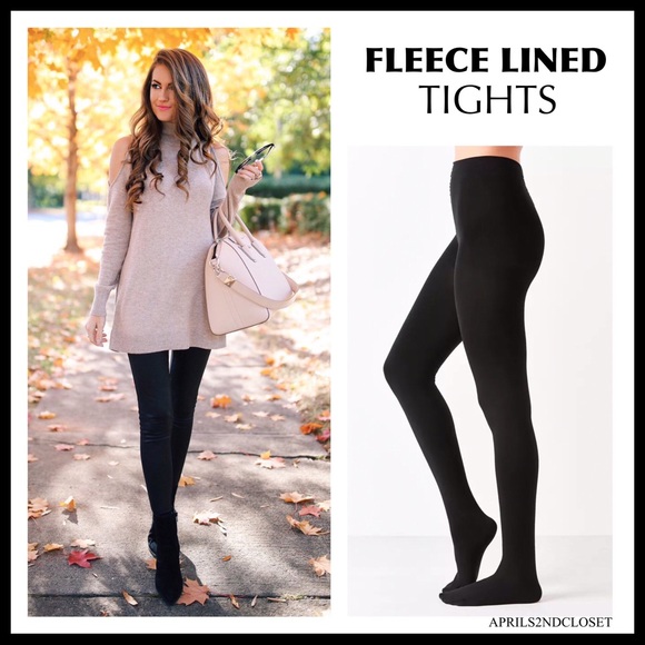 BLACK FLEECE LINED TIGHTS COZY FOOTED TIGHTS A3C - Picture 10 of 14